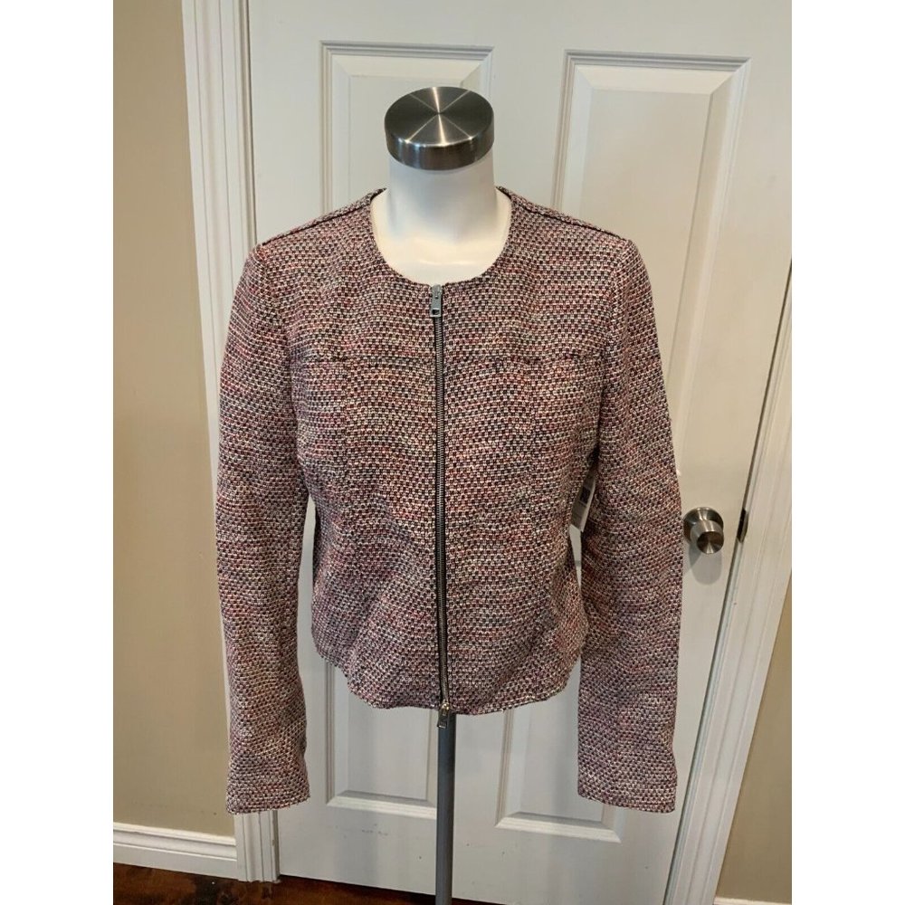 Theory Pink, Blue & White Tweed Zip-Up Jacket, Size 10